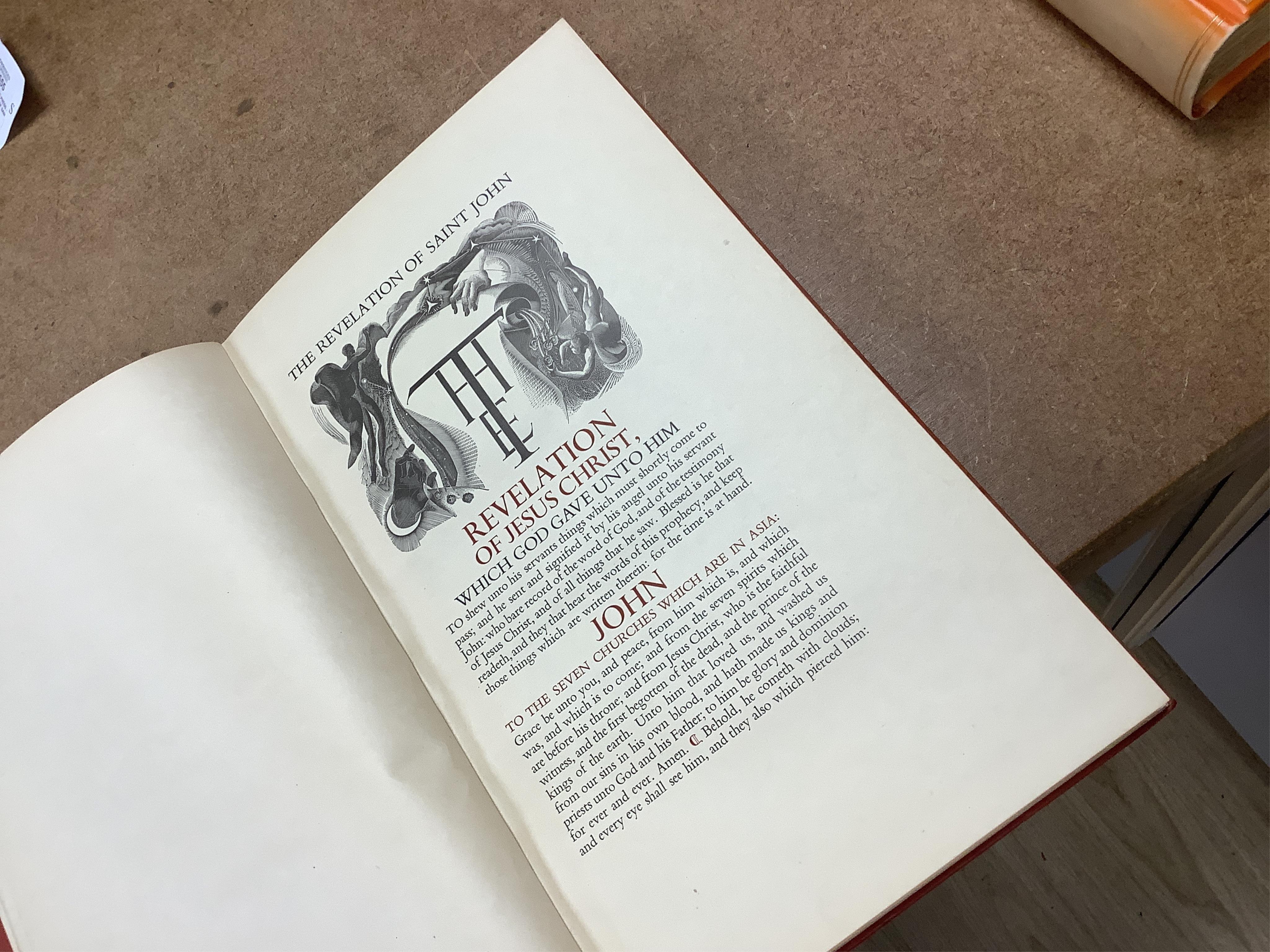 The Gregynog Press - The Revelation of Saint John the Divine. Limited Edition (of 250 numbered copies). 41 (some full page) wood engraved illus. (by Blair Hughes-Stanton), title and elsewhere with some red printing: orig